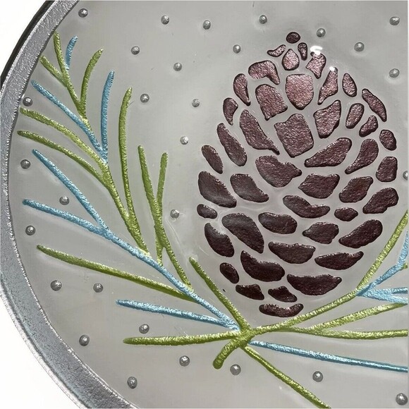 Fused Glass Studio Lori Siebert Silvestri Handcraft Pine Cone Needles Plate 11'' - Picture 3 of 6